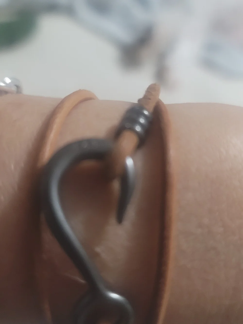 Men's Brown Leather Wrap Bracelet with Gunmetal Fish Hook New